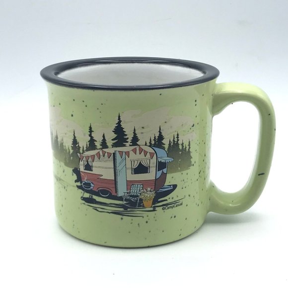 Camp Casual Ceramic Coffee Mug Cup RV Camper Camping Speckled Light Green 12oz - Picture 2 of 6
